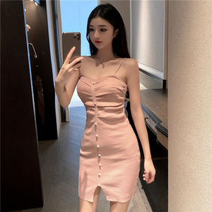 Fashionable and versatile pleated breastplate decoration split buttock knitted with suspender dress