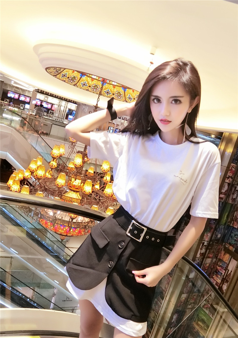 短袖中长款t恤 单排扣半身裙女潮两件套 - 搜款网 - 真实档口一手货源