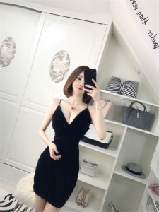 Sexy nightclub velvet suspender fitted dress