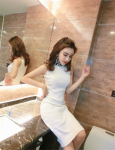 Fashion sexy sleeveless off shoulder contrast slim fit bag hip knitted long women’s dress