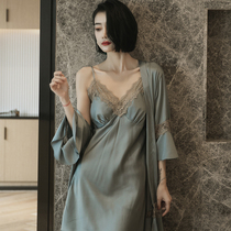 Good things to enhance happiness at home home daily lace lace silk thin nightdress two-piece set