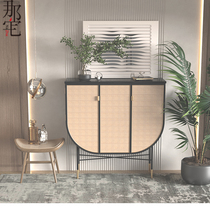 Nordic rattan choreography side cabinets Ministine hotels Dining Side Cabinets White Wax Wood Solid Wood Frame Mediterranean Black