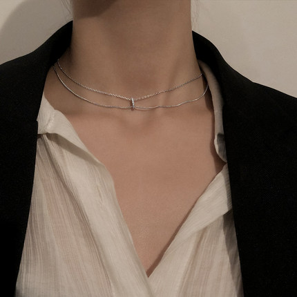 s925银双层小众设计项链女简约冷淡风锁骨链个性网红饰品港风颈链