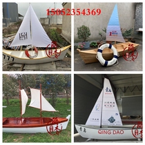 Small Sailing Real Boat Outdoor Outdoor Landscape Boat European-style Wooden Boat Hotel Decorated Solid Wood Customize Handmade Props