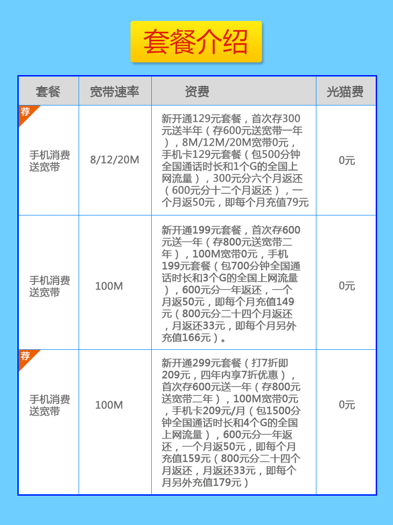 深圳电信光纤宽带4m12m20m100m手机消费送宽带新装套套餐_7折