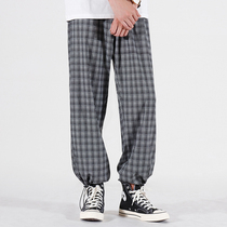 Mr forty summer thin lattice pants for men and women loose trend sports drawstring leggings casual wide leg pants