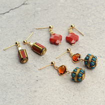 Ethnic style ancient style Nepalese beads red turquoise 520 Valentines Day gift personality temperament retro earrings earrings