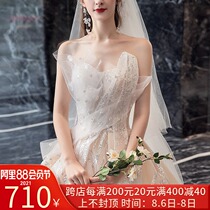 Bandeau main wedding dress bride 2021 new female fantasy simple forest department big tail heavy industry net red shaking voice female