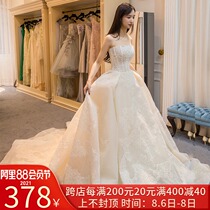 Light wedding dress bride 2021 new summer trailing forest bandeau simple Qi women out of the yarn champagne color