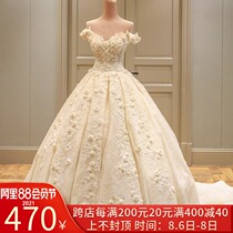 Wedding dress bride 2021 new tutu one shoulder champagne color Qi Di princess court fantasy long tail