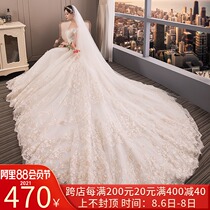 Wedding dress bride 2021 new princess fantasy simple word shoulder v-neck forest department champagne color long tail