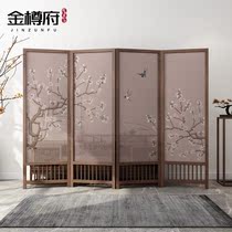 Chinese screen partition living room fabric porch modern simple solid wood mobile folding screen door cover folding screen