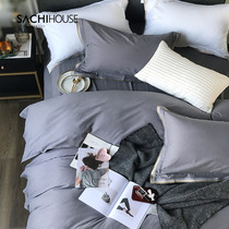 Straight 80 cotton polished four-piece cotton autumn and winter bedding Nordic plain bed linen quilt cover