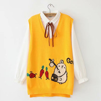 Cartoon jacquard vest womens size womens dress hole knitwear vest V collar sleeve sleeveless horse clip