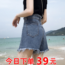 Denim shorts womens 2021 new summer wear high waist a word wild loose thin hot pants student thin section wide legs