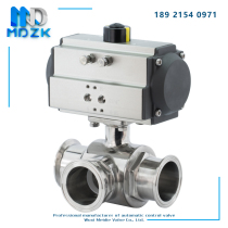 MDZK-AT-Q684 5F-16P PNEUMATIC SANITARY GRADE TEE BALL VALVE 304 STAINLESS STEEL HOOP FAST