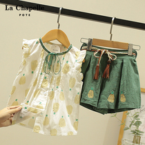 La Chapelle childrens clothing girls summer short-sleeved shorts two-piece suit new foreign style childrens summer net red suit tide