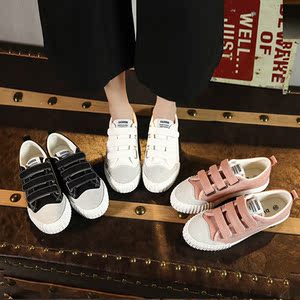 比迪比帆布女鞋秋冬女鞋术贴帆布鞋韩版平跟学生女鞋小白鞋阿里20