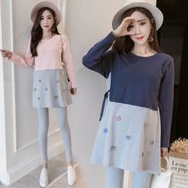 Pregnant woman with dress for dress and autumn clothing out of fashion foreign gas small child Bottling Momma Personality Blouse Spring And Autumn