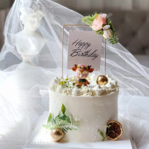 小鹿蛋糕摆件铁艺花朵字母生日快乐插卡甜品台装饰