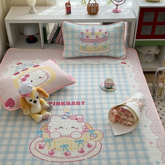 ins ice silk mat KT cat soft mat three-piece set bed cover style cartoon can be washed machine washing air conditioning mat Class A ins ice silk mat KT cat soft mat three-piece set bed cover style cartoon can be washed machine washing air conditioning mat Class A