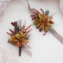 Silence Windy Wedding Groom Brooch Lawn Wedding Companion Chest Flowers Morandi Color Real Flowers Bride Wrist Flowers