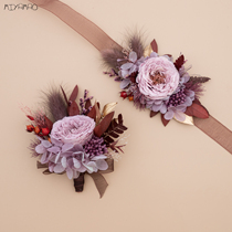Morandi grey purple wedding New groom brooch wedding Rose breasted bridal lace with flowers and flowers for a flower banquet