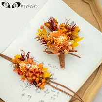 Eternal life flower Groom wedding corsage Best man lapel flower Autumn wedding bridesmaid orange hand flower photo real flower accessories