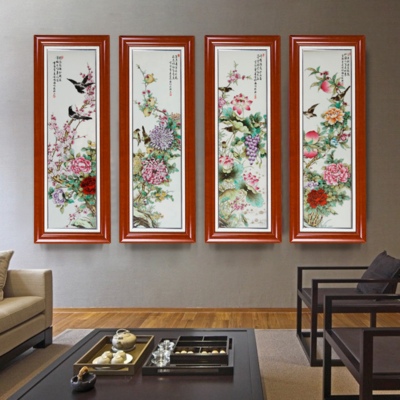 FC - 060 jingdezhen merry ceramic central scroll, the four seasons of flowers and birds porcelain plate painting the mural wall act the role ofing wall hanging