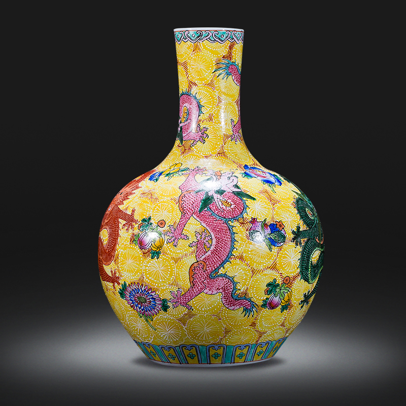 Jingdezhen ceramics vase imitation qianlong colored enamel Angle of five dragon tree, a large sitting room adornment what furnishing articles