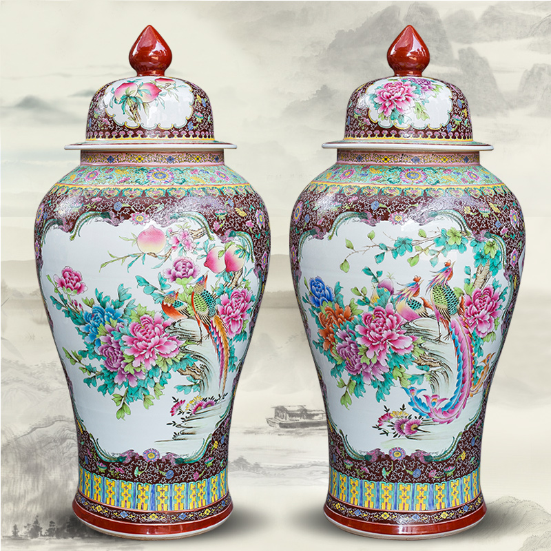 Jingdezhen ceramics hand - made general powder enamel jar of icing on the cake big vase furnishing articles furnishing articles Chinese style living room floor