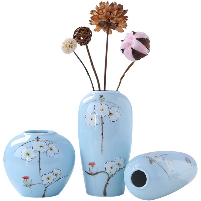 Jingdezhen ceramic vase furnishing articles three - piece sitting room flower arranging new Chinese I creative contracted household ornaments