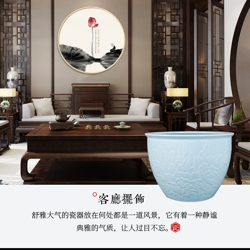 Sitting room to receive the study barrels of jingdezhen painting and calligraphy cylinder scroll cylinder engraving Chinese ground ceramic aquarium tortoise furnishing articles