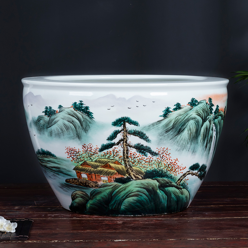 Jingdezhen ceramic large goldfish turtle to heavy basin water lily bowl lotus cylinder aquarium fish farming household porcelain furnishing articles