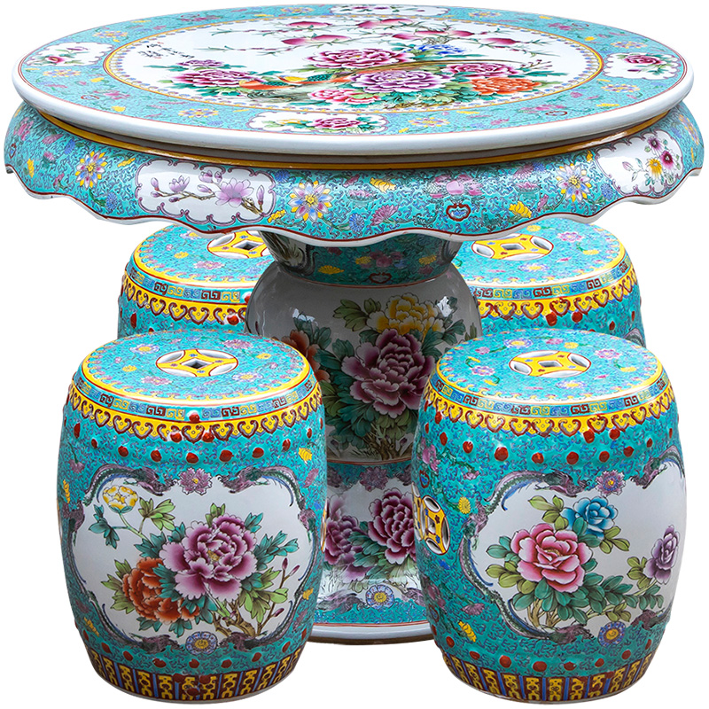 Jingdezhen hand - made pastel antique imitation qianlong year ceramic table and who suit is suing garden villa garden chairs and tables