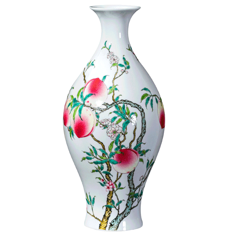 Jingdezhen ceramic vase furnishing articles large Chinese antique hand - made nine peach rich ancient frame sitting room porch decorate household