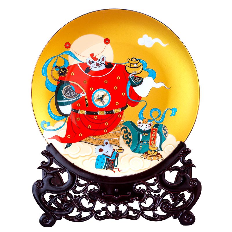 Jingdezhen ceramic decoration plate hanging dish rich ancient frame wine sitting room of new Chinese style household adornment handicraft furnishing articles