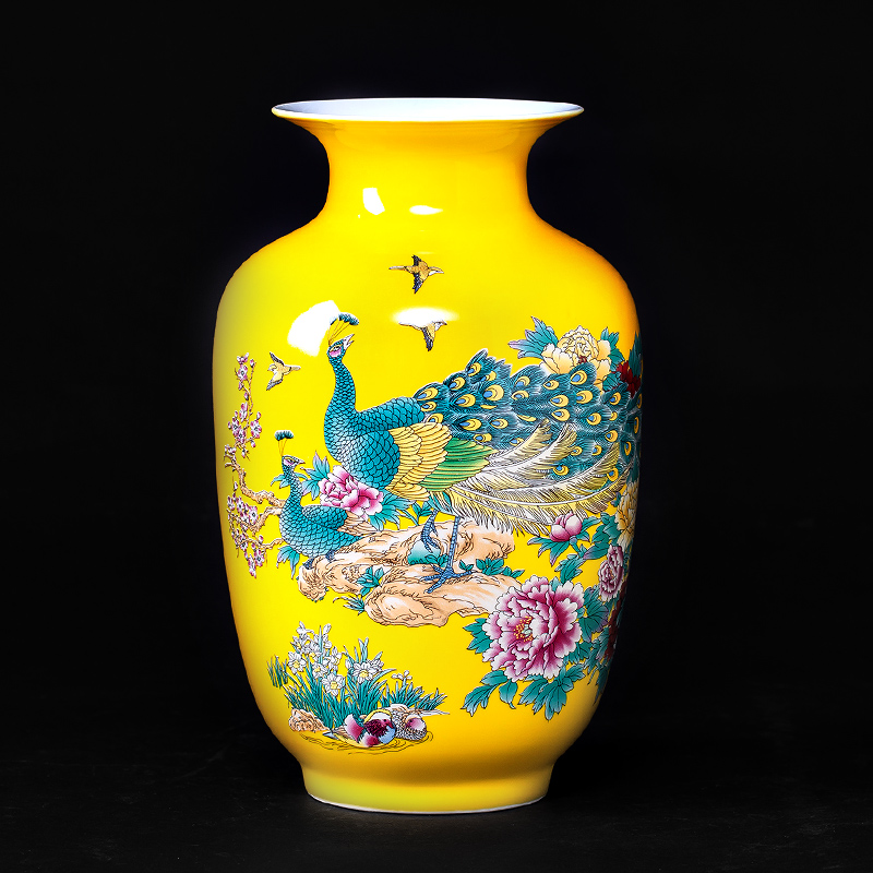 Jingdezhen ceramics furnishing articles pastel yellow glaze floret bottle of flower arranging modern new Chinese style household living room decoration