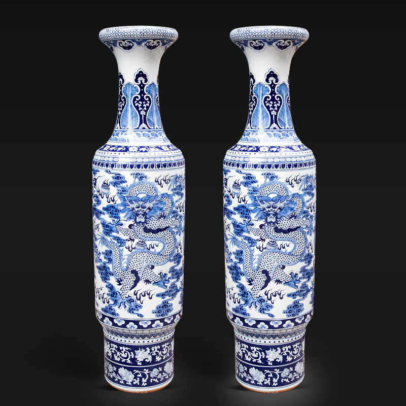 Blue and white porcelain of jingdezhen ceramics yulong, bound branch admiralty large vases, sitting room of Chinese style household hotel furnishing articles