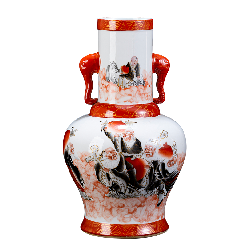 Jingdezhen ceramic vase furnishing articles of Chinese style restoring ancient ways is hand - made paint sitting room tea table rich ancient frame five old birthday ears