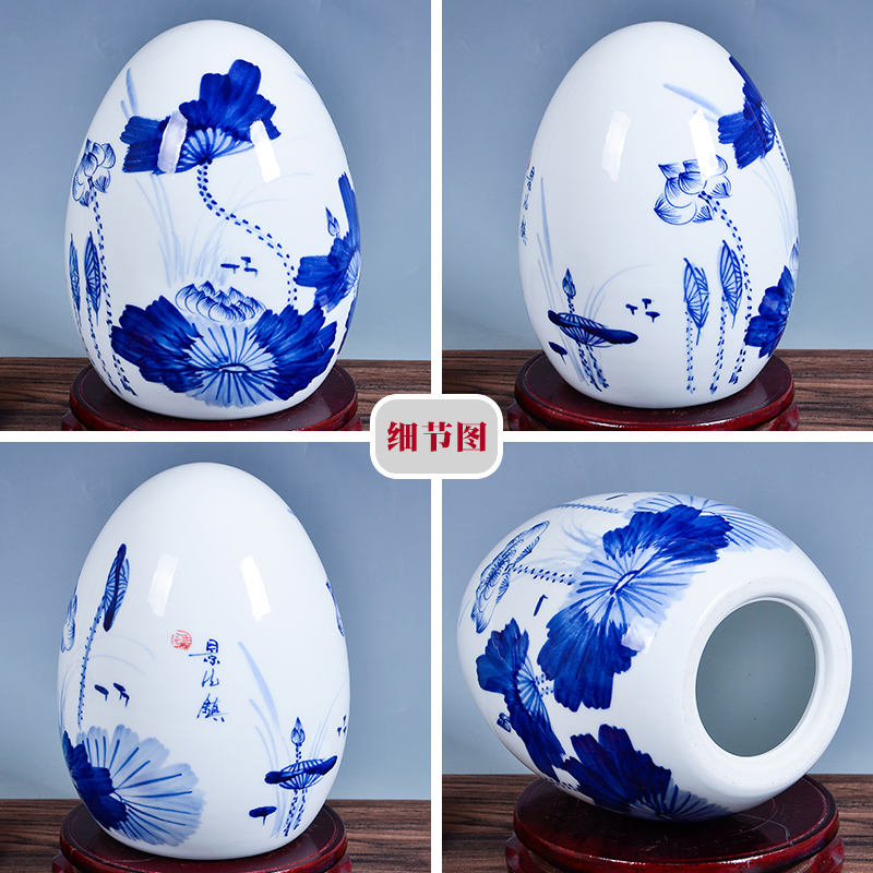 Jingdezhen ceramics hand - made scenery of blue and white porcelain egg furnishing articles crafts home rich ancient frame sitting room adornment