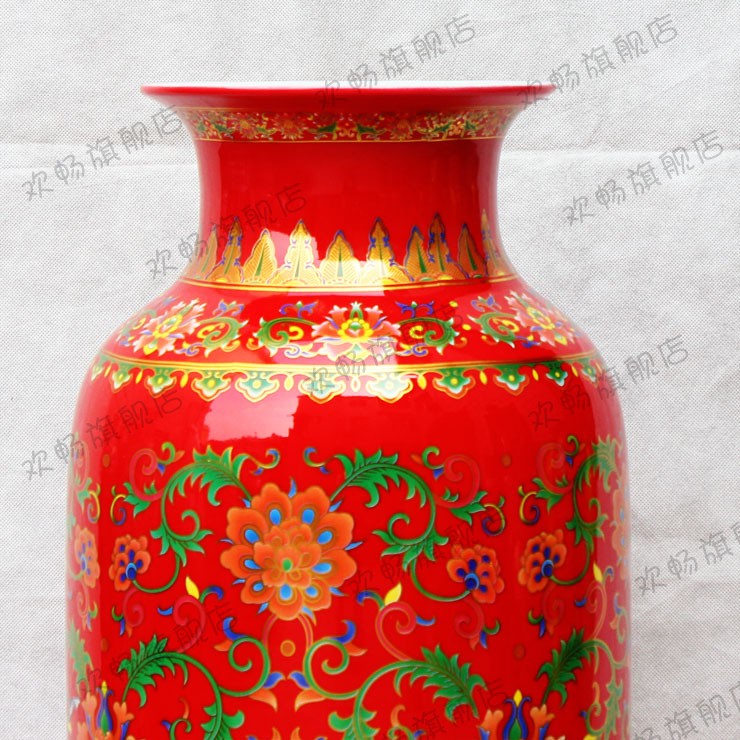 Jingdezhen ceramics China red vase furnishing articles household act the role ofing is tasted Chinese style porch decoration process large living room