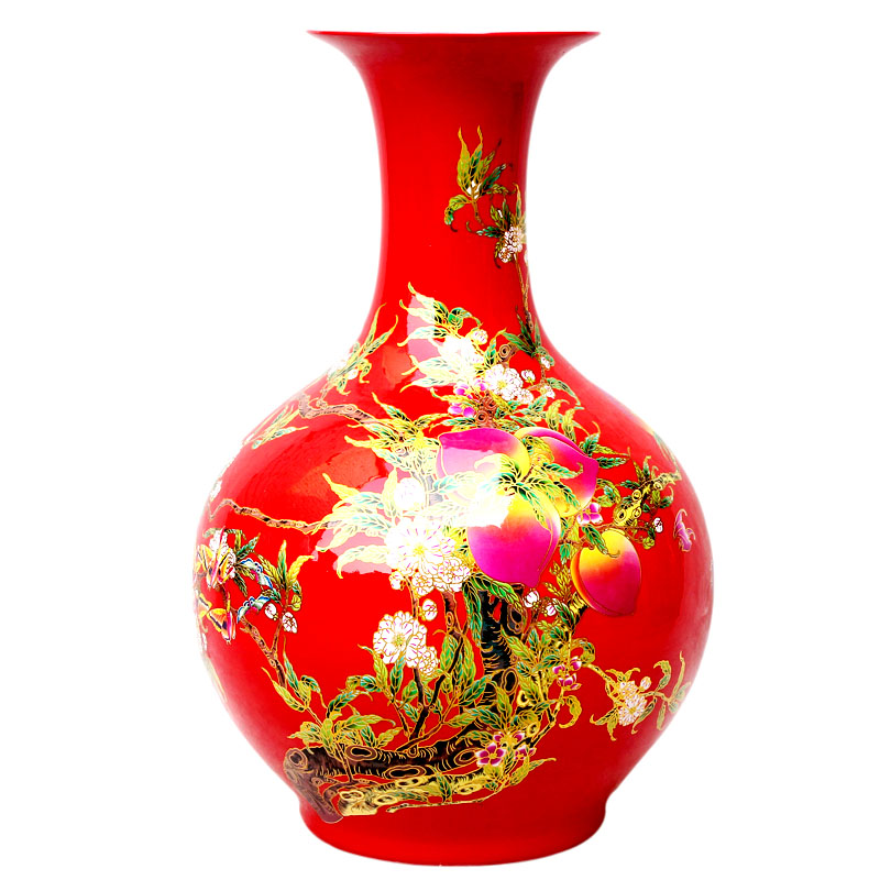 Aj38 rich large vase furnishing articles red flowers open China jingdezhen ceramics sitting room of Chinese style household furnishing articles