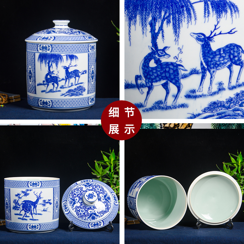 Blue and white porcelain of jingdezhen ceramics furnishing articles large pot of pu 'er tea cake store receives the seventh, peulthai the tea cake tin tea set