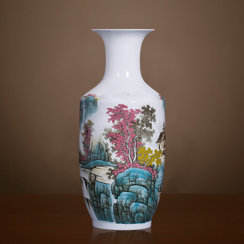 Famous master of jingdezhen ceramics hand - made pastel landscape of large vases, Chinese style sitting room adornment is placed