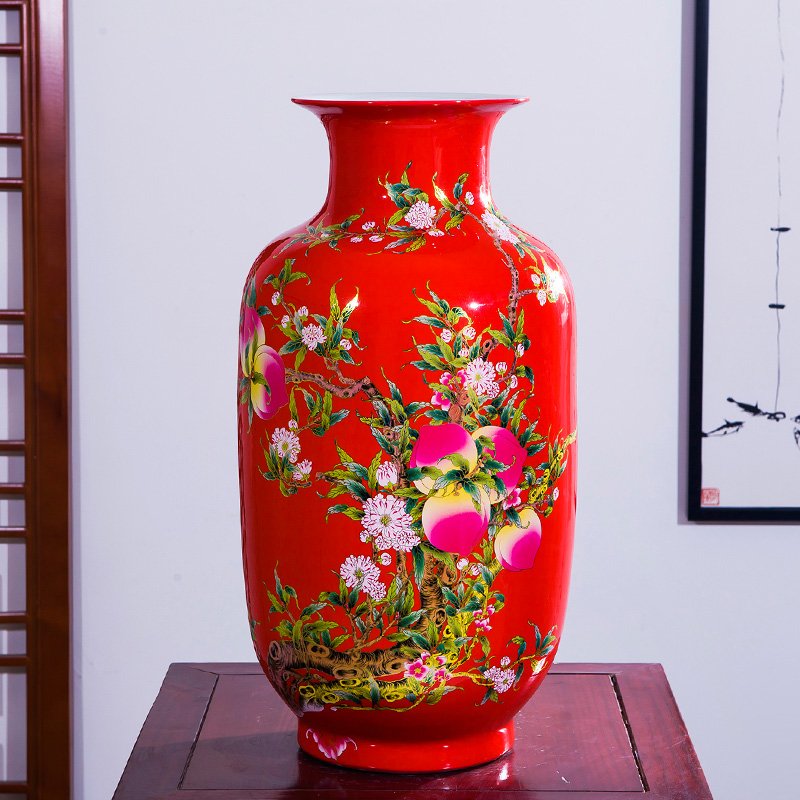 Aj45 jingdezhen ceramics China red large vases, furnishing articles home sitting room adornment rich ancient frame handicraft