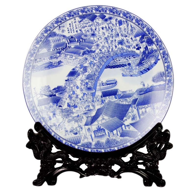 St6 jingdezhen ceramics decoration plate hanging dish clarity of blue and white porcelain painting large adornment furnishing articles