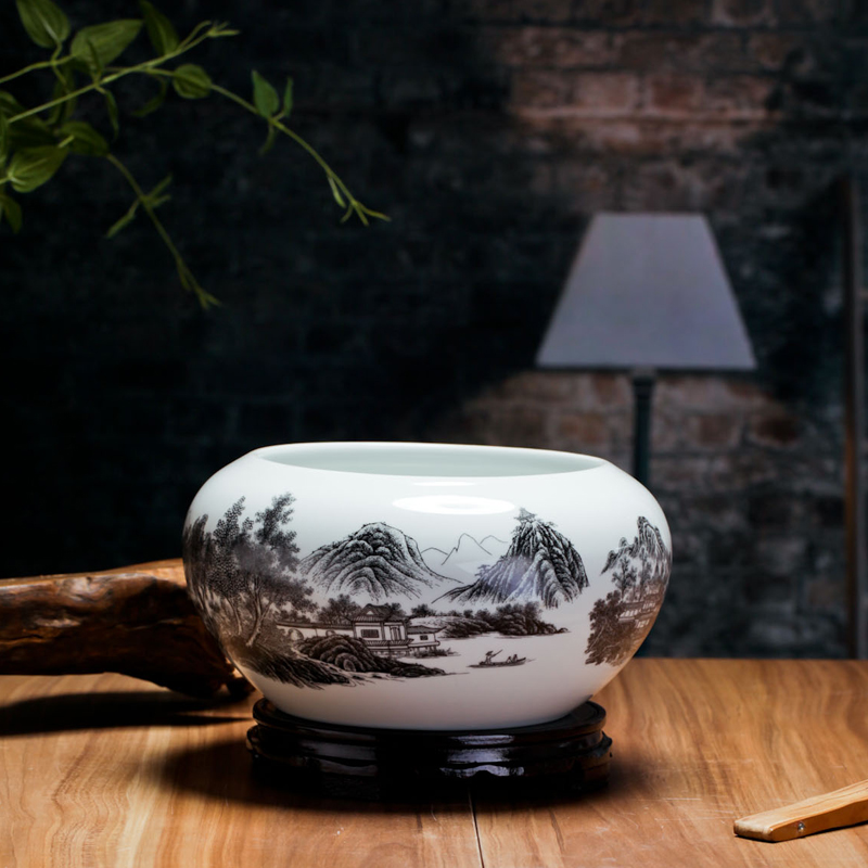 Jingdezhen blue and white ceramics goldfish bowl water lily bowl lotus tortoise cylinder fish basin writing brush washer from sitting room desktop furnishing articles