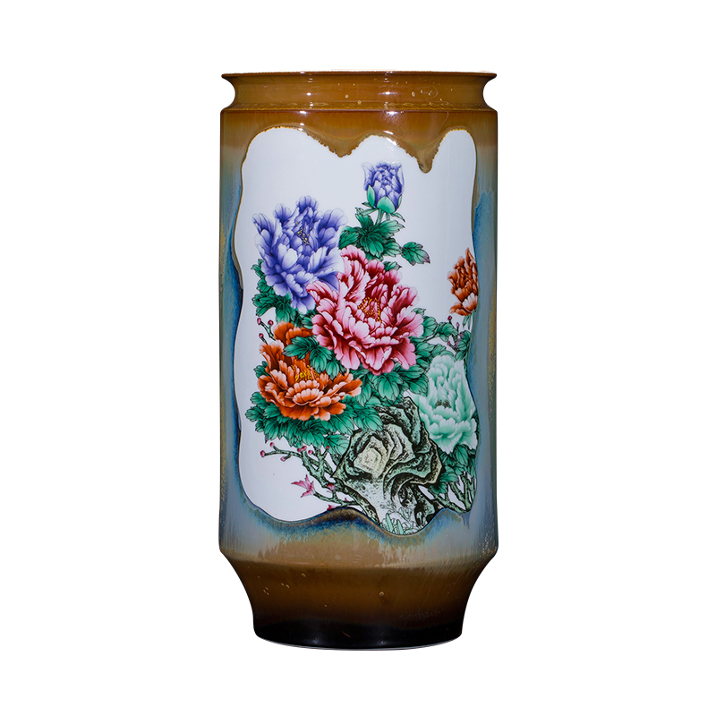 Jingdezhen ceramics, vases, flower arrangement and calligraphy cylinder scroll cylinder large decorative home sitting room decorate floor furnishing articles