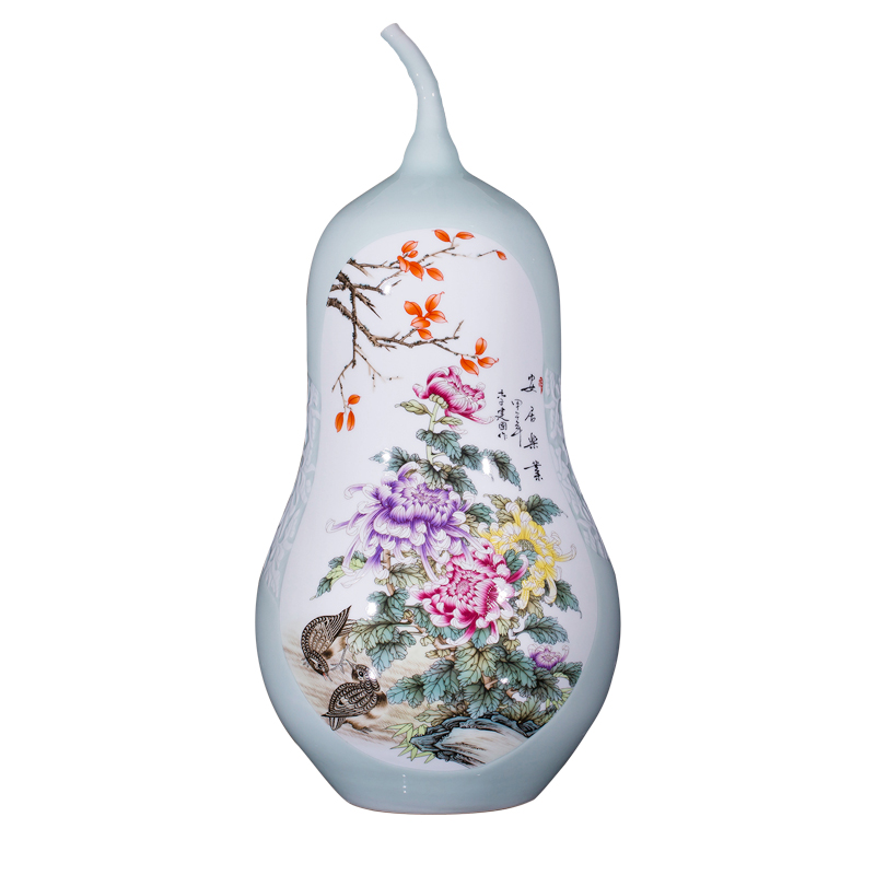 Jingdezhen chinaware bottle gourd big vase peony new Chinese style household hotels sitting room adornment high landing place